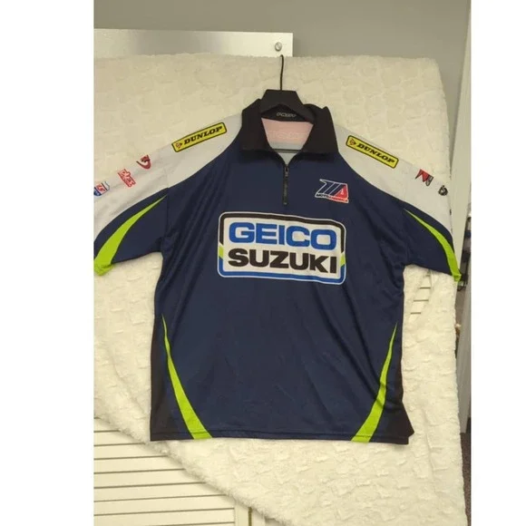 Pilot Geico Suzuki Racing Shirt MotoAmerica TIA Motorsport Motorcycle Polo M - Picture 1 of 7